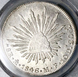 1846-Mo PCGS UNC Mexico 8 Reales Cap Rays Silver Dollar Coin (25040602D)
