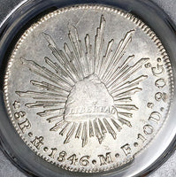 1846-Mo PCGS UNC Mexico 8 Reales Cap Rays Silver Dollar Coin (25040602D)