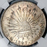 1847-Go NGC MS 61 Mexico 8 Reales Guanajuato Cap Rays Silver Coin (26083002C)
