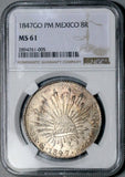 1847-Go NGC MS 61 Mexico 8 Reales Guanajuato Cap Rays Silver Coin (26083002C)
