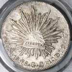 1848-Mo GC PCGS UNC Mexico 8 Reales Rare Cap Rays Silver Coin (23091801C)
