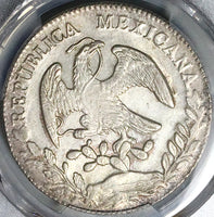 1848-Mo GC PCGS UNC Mexico 8 Reales Rare Cap Rays Silver Coin (23091801C)