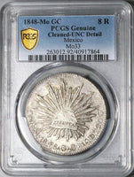 1848-Mo GC PCGS UNC Mexico 8 Reales Rare Cap Rays Silver Coin (23091801C)
