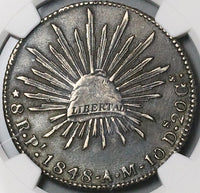 1848-Pi NGC AU Mexico 8 Reales Potosi Mint Rare Cap Rays Silver Coin (24102003C)