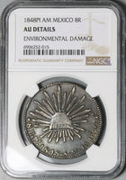 1848-Pi NGC AU Mexico 8 Reales Potosi Mint Rare Cap Rays Silver Coin (24102003C)