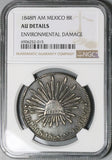 1848-Pi NGC AU Mexico 8 Reales Potosi Mint Rare Cap Rays Silver Coin (24102003C)