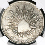 1848/7-Zs NGC VF 35 Mexico 8 Reales Cap Rays Rare Zacatecas Mint Overdate Silver Coin (25092702C)