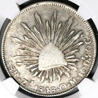 1848/7-Zs NGC VF 35 Mexico 8 Reales Cap Rays Rare Zacatecas Mint Overdate Silver Coin (25092702C)