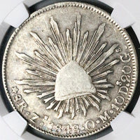 1848/7-Zs NGC VF 35 Mexico 8 Reales Cap Rays Rare Zacatecas Mint Overdate Silver Coin (25092702C)