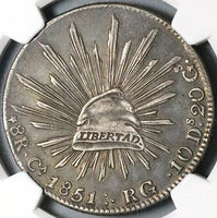 1851/41-Ca NGC XF 45 Mexico 8 Reales Chihuahua Mint Rare Silver Coin POP 1/2 (24050505C)