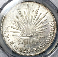 1853/2-Go PCGS MS 61 Mexico 8 Reales Guanajuato Overdate Cap Rays Silver Coin POP 1/1 (24123002D)