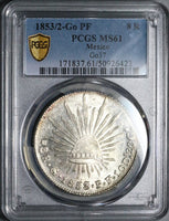 1853/2-Go PCGS MS 61 Mexico 8 Reales Guanajuato Overdate Cap Rays Silver Coin POP 1/1 (24123002D)