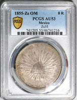 1855-Zs PCGS AU 53 Mexico 8 Reales Zacatecas Mint Rare Silver Coin (23061303C)