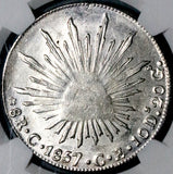 1857-C NGC AU Mexico 8 Reales Culiacan Mint Scarce Cap Rays Silver Coin (26052701D)