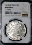 1857-C NGC AU Mexico 8 Reales Culiacan Mint Scarce Cap Rays Silver Coin (26052701D)