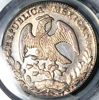 1857-Mo GF PCGS AU 58 Mexico 8 Reales Proof Like Cap Rays Silver Coin (25040503C)