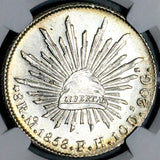 1858-Mo NGC MS 62 Mexico 8 Reales Cap Rays 8R Silver Dollar Coin (26080701C)