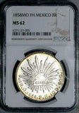 1858-Mo NGC MS 62 Mexico 8 Reales Cap Rays 8R Silver Dollar Coin (26080701C)