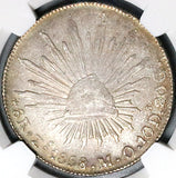 1858-Zs NGC AU 58 Mexico 8 Reales Zacatecas Cap Rays Silver Coin (24010603D)