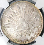 1858-Zs NGC AU 58 Mexico 8 Reales Zacatecas Cap Rays Silver Coin (24010603D)