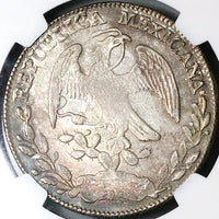 1858-Zs NGC AU 58 Mexico 8 Reales Zacatecas Cap Rays Silver Coin (24010603D)