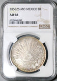 1858-Zs NGC AU 58 Mexico 8 Reales Zacatecas Cap Rays Silver Coin (24010603D)