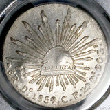 1859-Do PCGS AU Mexico 8 Reales Scarce China Chopmarked Cap Rays Silver Coin (26081403C)