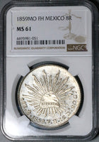 1859-Mo FH NGC MS 61 Mexico 8 Reales Mint State Near PL Silver Coin (25072201C)