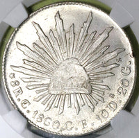 1860-C NGC MS 64 Mexico 8 Reales Culiacan Mint State Cap Rays Silver Coin (24102001C)