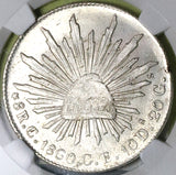 1860-C NGC MS 64 Mexico 8 Reales Culiacan Mint State Cap Rays Silver Coin (24102001C)