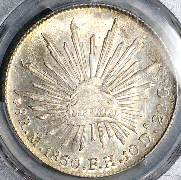 1860-Mo FH PCGS MS 63 Mexico 8 Reales Mint State Cap Rays Silver Coin (25090901C)
