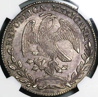 1860-Zs MO NGC AU 50 Mexico 8 Reales Zacatecas Cap Rays Silver Coin (24040702C)