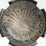 1860-Zs VL NGC AU 55 Mexico 8 Reales Zacatecas Cap Rays Silver Coin (24040703C)