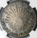 1860-Zs VL NGC AU 55 Mexico 8 Reales Zacatecas Cap Rays Silver Coin (24040703C)