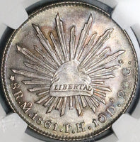 1861-Mo TH NGC MS 61 Mexico 8 Reales Rare Cap Rays Silver Coin (23080402C)