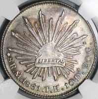 1861-Mo TH NGC MS 61 Mexico 8 Reales Rare Cap Rays Silver Coin (23080402C)