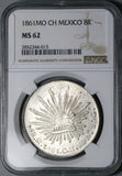 1861-Mo CH NGC MS 62 Mexico 8 Reales Cap Rays Mint State Silver Coin (26072902C)