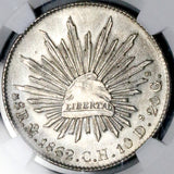 1862-Mo CH NGC UNC Mexico 8 Reales Cap Rays Silver Coin (26072903C)