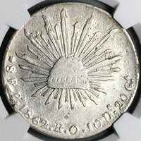 1862-Pi NGC XF Mexico 8 Reales Potosi Mint Pointed 6 Scarce Chopmarked Silver Coin (24040404C)