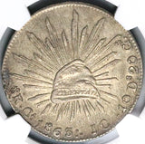 1863-Ca JC NGC AU Mexico 8 Reales Chihuahua Mint Scarce Silver Coin (24081304C)