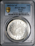 1863-Go PCGS MS 63 Mexico 8 Reales Guanajuato Cap Rays Silver Coin (23092501C)