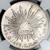 1863-Mo TH NGC UNC Mexico 8 Reales Cap Rays Silver Coin (26072905C)