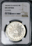 1863-Mo CH NGC UNC Mexico 8 Reales Cap Rays Silver Coin (26072904C)