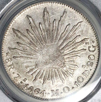 1864-Zs MO PCGS AU 53 Mexico 8 Reales Zacatecas Cap Rays Silver Coin (25042304C)