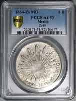 1864-Zs MO PCGS AU 53 Mexico 8 Reales Zacatecas Cap Rays Silver Coin (25042304C)