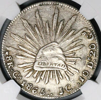 1865-Ca JC NGC XF Mexico 8 Reales Chihuahua Mint Rare Silver Coin (24042803C)