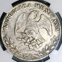 1865-Ca JC NGC XF Mexico 8 Reales Chihuahua Mint Rare Silver Coin (24042803C)