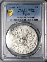 1867-C PCGS AU Mexico 8 Reales Culiacan Mint Rare Chopmarks Silver Coin (24102001C)