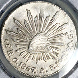 1867-O PCGS MS 62 Mexico 8 Reales Oaxaca Mint State Rare Silver Coin POP 1/3 (25122801C)