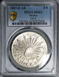 1867-O PCGS MS 62 Mexico 8 Reales Oaxaca Mint State Rare Silver Coin POP 1/3 (25122801C)